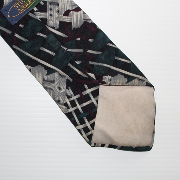 Mens Tie, Stuart Ashley, Abstract Black Gray, 100s - Picture 4 of 4